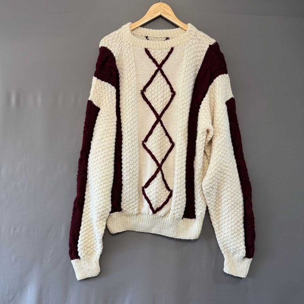 Vintage Men’s Sweater Black/White Color Color Block Size XL-2XL Round Neck